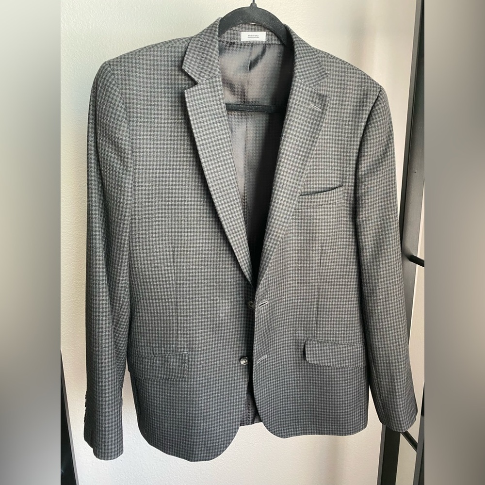 J. Ferrar Slim Fit Men's Black Gray Check 2 Button Blazer Jacket‎ Size 42R